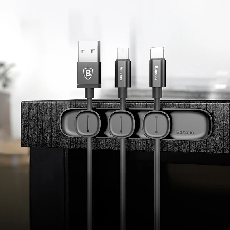 Baseus Magnetic Cable Clip - Organizador de Cabos Adesivo para Mesa e Carro, Protetor de Cabo USB