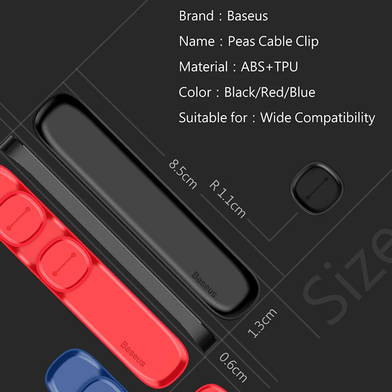 Baseus Magnetic Cable Clip - Organizador de Cabos Adesivo para Mesa e Carro, Protetor de Cabo USB