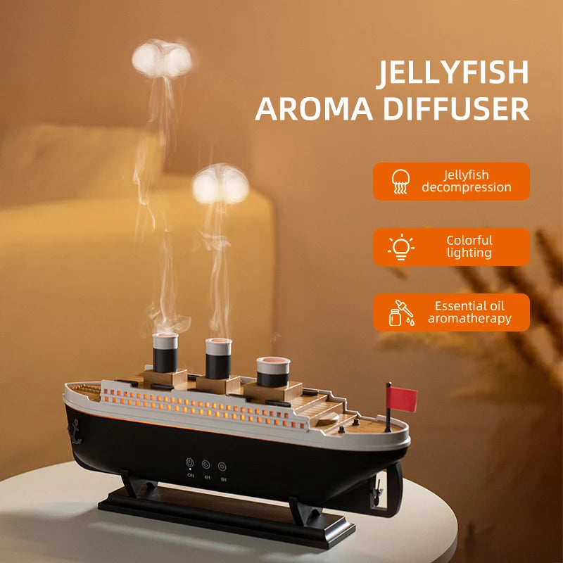 Umidificador de Ar Ultrassônico Retro Ship com Difusor de Aromaterapia
