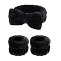Conjunto 3 Peças Faixa de Cabelo e Pulso para Cuidados com a Pele - Headband Fleece com Laço para Maquiagem e Banho