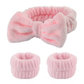 Conjunto 3 Peças Faixa de Cabelo e Pulso para Cuidados com a Pele - Headband Fleece com Laço para Maquiagem e Banho