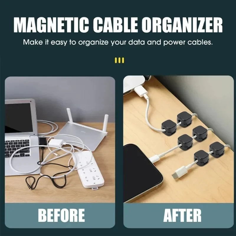 Magnetic Cable Clip - Organizador de Cabos Adesivo para Mesa, Parede e Carro, Suporte Magnético para Fios USB, HDMI e Carregadores