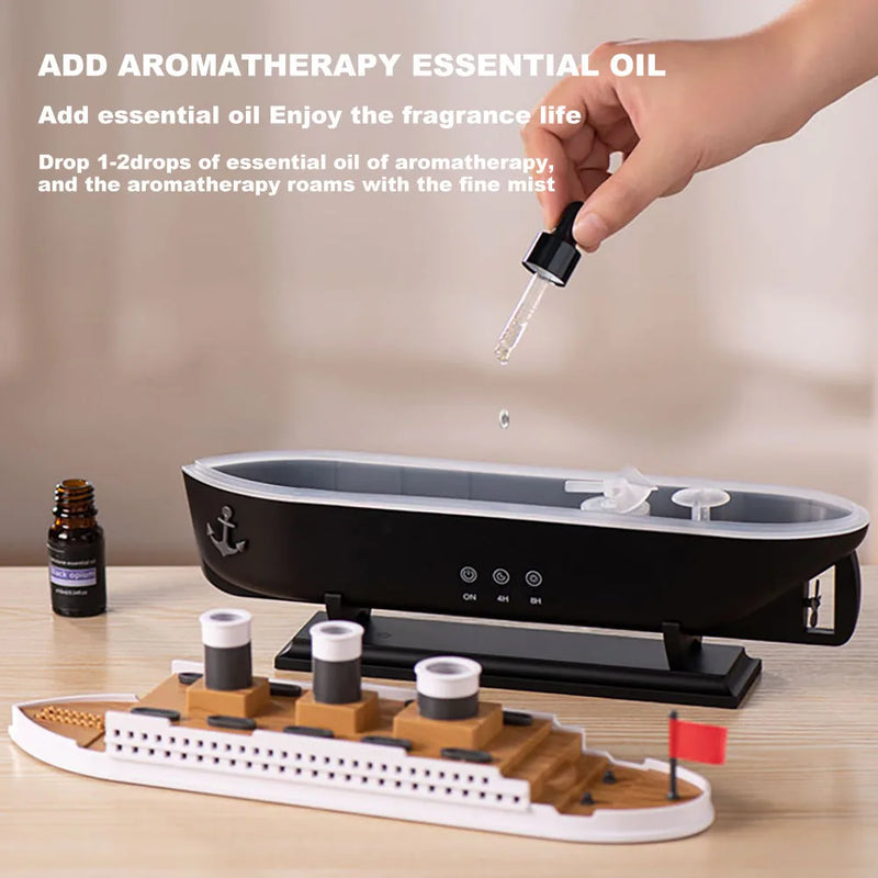 Umidificador de Ar Ultrassônico Retro Ship com Difusor de Aromaterapia