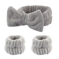 Conjunto 3 Peças Faixa de Cabelo e Pulso para Cuidados com a Pele - Headband Fleece com Laço para Maquiagem e Banho
