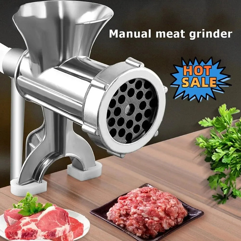 Moedor de Carne Manual em Alumínio Prata – Grinder Durável para Carne, Salsicha, Vegetais e Pimentões