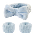Conjunto 3 Peças Faixa de Cabelo e Pulso para Cuidados com a Pele - Headband Fleece com Laço para Maquiagem e Banho