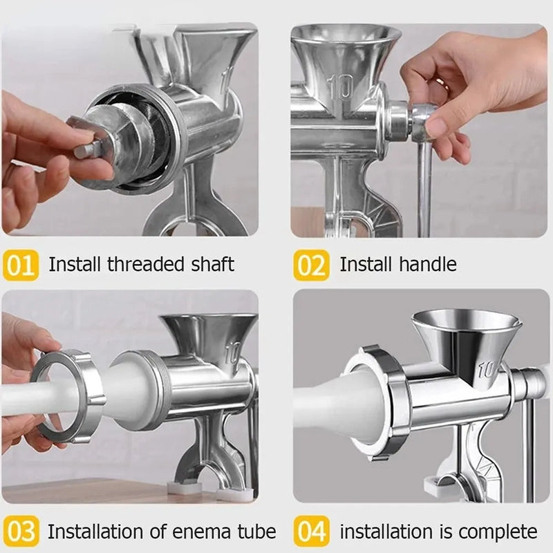 Moedor de Carne Manual em Alumínio Prata – Grinder Durável para Carne, Salsicha, Vegetais e Pimentões