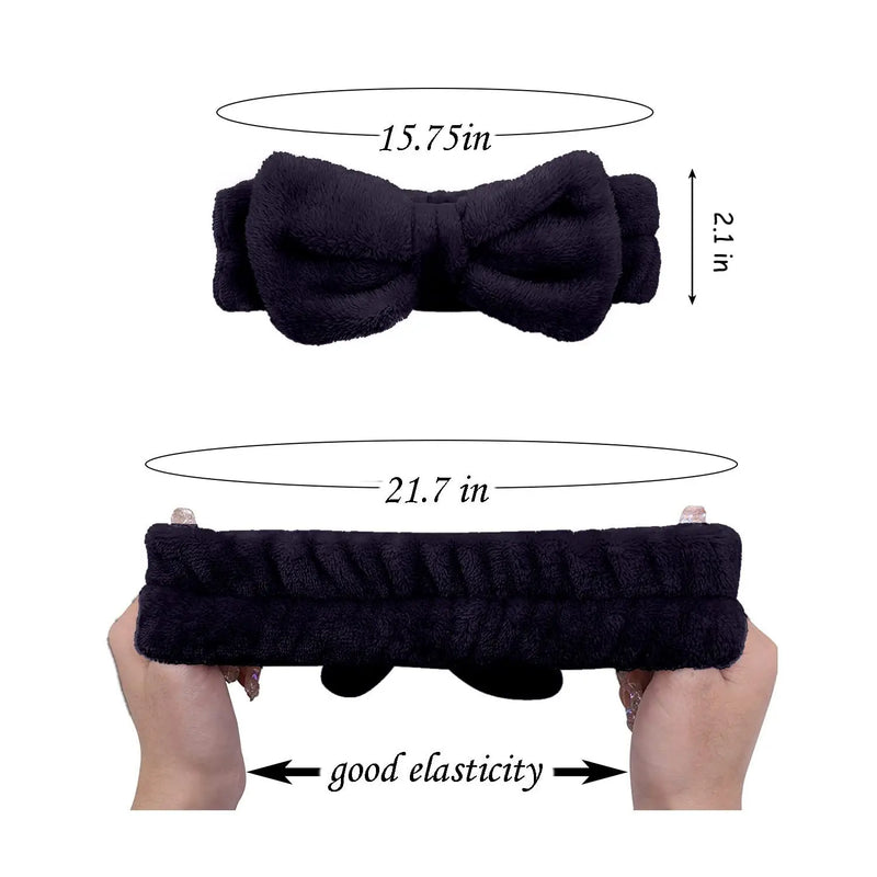 Conjunto 3 Peças Faixa de Cabelo e Pulso para Cuidados com a Pele - Headband Fleece com Laço para Maquiagem e Banho